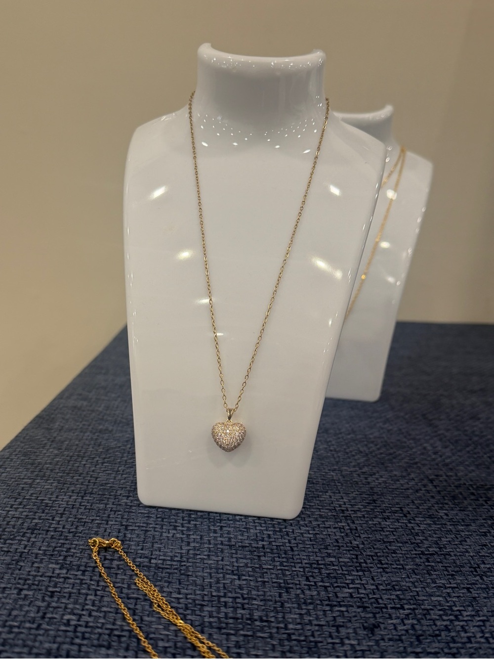 Gold Heart Pendant Necklace - Sparkling Pavé Accent